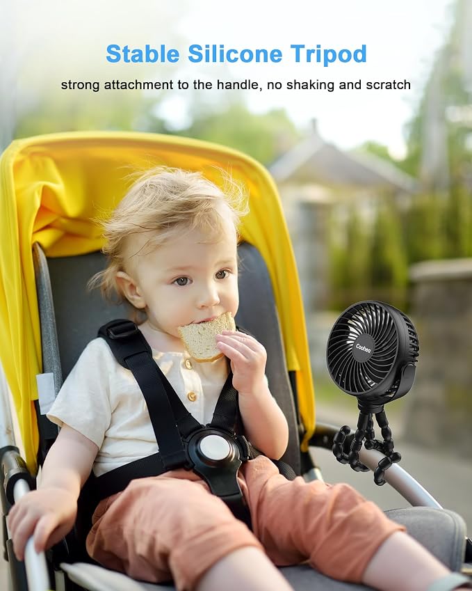 Coohea Stroller Fan Clip on for Baby, 4000mAh Rechargeable Battery Operated, Flexible Tripod, 3 Wind Speed, 360° Rotatable, Small Cooling Portable Fan for Car Seat Crib Golf Cart Bike Treadmill, Black | 4000mAh Battery Operated, 360° Rotatable Flexible... - Image 3