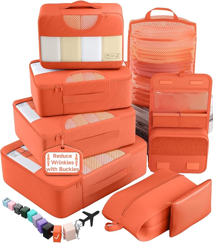 Veken 8 Set Packing Cubes for Travel Essentials, Suitcase Organizer Bags in 4 Sizes, Carry-On Luggage Accessories with Laundry Bag, Airplane Must Have with 99-Count Mesh Holes by Veken