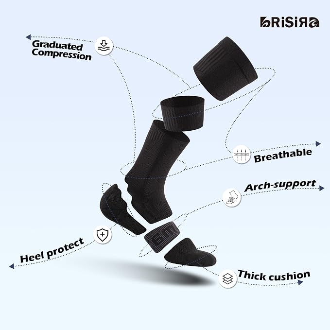 BRISIRA Coolmax Cooling Compression Socks for Women 2 Pairs Knee High 15-20 mmHg Arch Support for Nurse Pregnancy Flying | 2 Pair, Arch Support, Anti Blister, Breathable, Moisture Wicking, Cushioned, Flying, Nurses, Pregnancy, Travel - Image 3