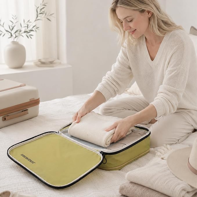 4 Pack Ultralight Compression Packing Cubes for Travel, Yellow | 100D Composite Nylon, Translucent Design, Water Repellent and Tear-resistant, Odor and Dust Protection, Compression Reliable - Image 7
