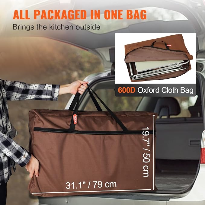 VEVOR Camping Kitchen Table, Folding Outdoor Cooking Table with Storage Carrying Bag, Aluminum Cook Station 3 Cupboard & Detachable Windscreen, Quick Set-up for Picnics, BBQ, RV Traveling, Brown - Image 9