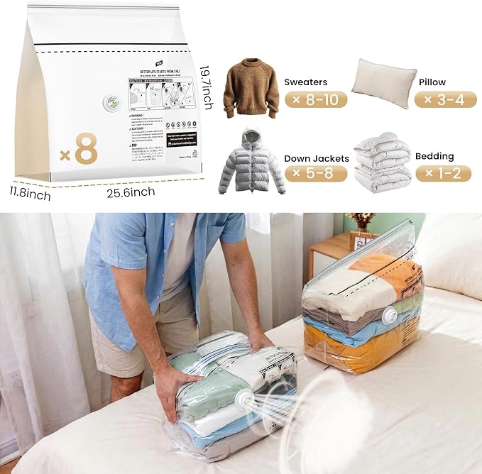 TAILI 8 Pack Cube Vacuum Storage Bags, Medium Size (25x19x11 inch), Clear | Vacuum Seal Bags for Clothing, No Pump Compression Packing Cube for Blanket, Baby Clothes, Space Saver for Home Storage - Image 2