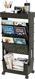 5-Tier Rolling Bookshelf Magazine Rack with Wheels Black | Mobile Bookcase, Book Storage File Folder Organizer Cart for Home Study Office Living Room Classroom by yeavs