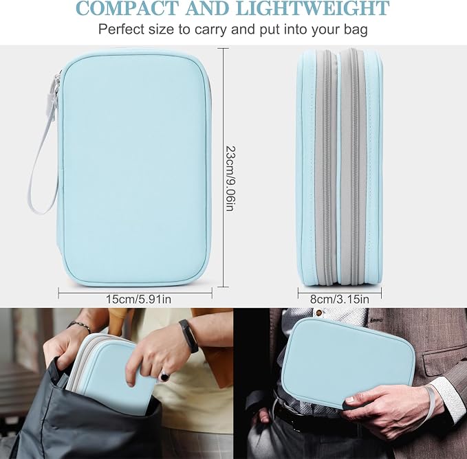 FYY Electronic Organizer, Travel Tech Pouch Bag, Large, Mint Green | Wrist Strap, Waterproof, Double Layers Portable Electronics Travel Carrying Case for Cord, Charger, Daily Business Trips Use - Image 2
