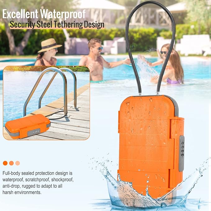 HUANLANG Portable Safe Lock Box with Combination Lock Mini Beach Travel Safe Waterproof Small Lockable Box with Removable Wire Rope Combination Safe Box for Dorm,Travel,Beach,Hotel,Car,Home,Office - Image 9