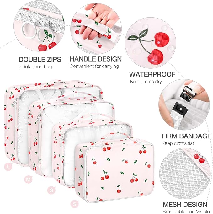 8 Set Packing Cubes for Suitcases,Packing Cube with Shoe, Cosmetics, Clothing, and Accessories Bags Packing Cubes for Travel Luggage Organizer Women Men(Cherry) - Image 3