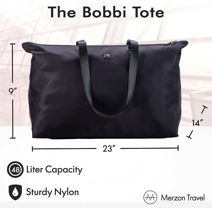 Bobbi Tote | 48L | TOTE-257 Black | Foldable/Packable Carry-On Personal Item, Trolley Sleeve, Sturdy Water-Resistant Nylon, Fits Under Airline Seat, TSA Friendly - Image 2