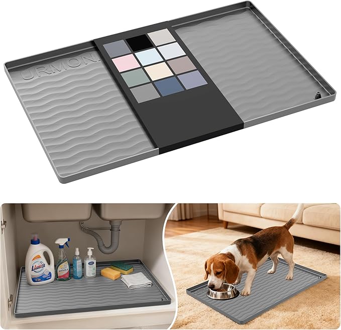 URMONA Waterproof Silicone Under Sink Mat 22'' x 14'' Shelf Liner for Kitchen and Bathroom, Cabinet and Counter Protector, Storage and Organizers, Litter Mat, Pet Cat Puppy Essentials(Beige) by URMONA