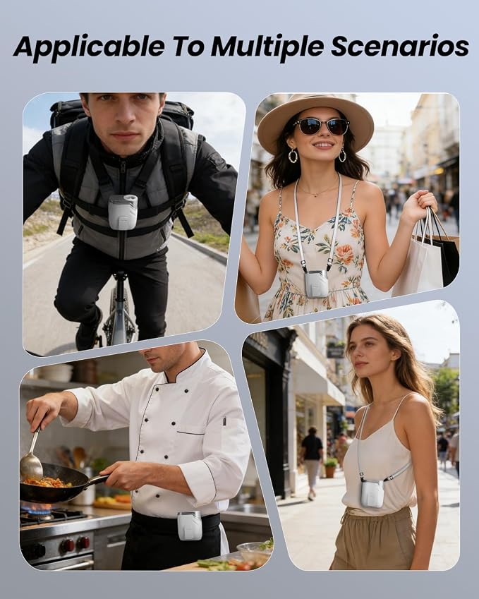 SWEETFULL Portable Fan Rechargeable - 5-oz Mini Hands-Free Personal Fans for Neck Waist, 100 Speed Turbo Airflow, Wearable Clip on Shirt Belt Fan for Body with LED Light, Travel Work Outdoor (White) - Image 7