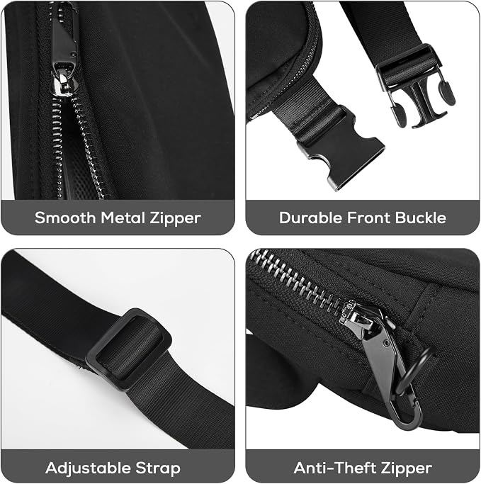 Black Fanny Pack Anti Theft for Women Men Travel, Small Belt Bag, Waist Crossbody with Adjustable Strap, Water-repellent & Lightweight, Stylish Everywhere Bag for Father Teens Trip, Workout, Unisex - Image 5
