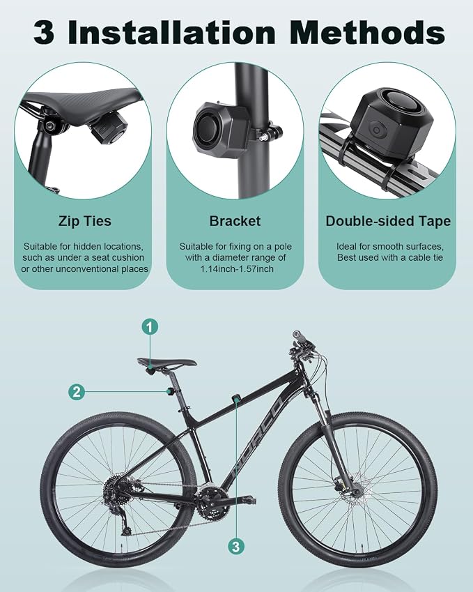 Max 110dB Bike Alarm,Bike Alarms For Ebikes Rechargeable Motorcycle Alarm With Remote,7 Levels Sensitivity Bicycle Alarm, Anti Theft Bicycle Alarm& Ebike Alarm For Car Motorcycle Scooter Ebike - Image 6