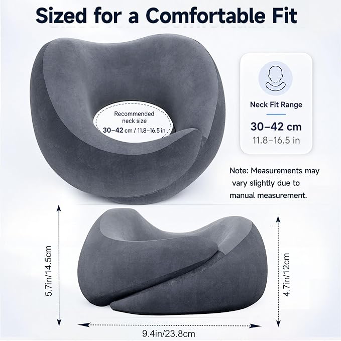 Airplane Travel Pillow, Wrap-Around Neck Support for Long Flights, Gray | Wrap-Around Neck Support Helps Keep Your Head Upright on Long Flights, with Eye Mask and Earplugs - Image 2