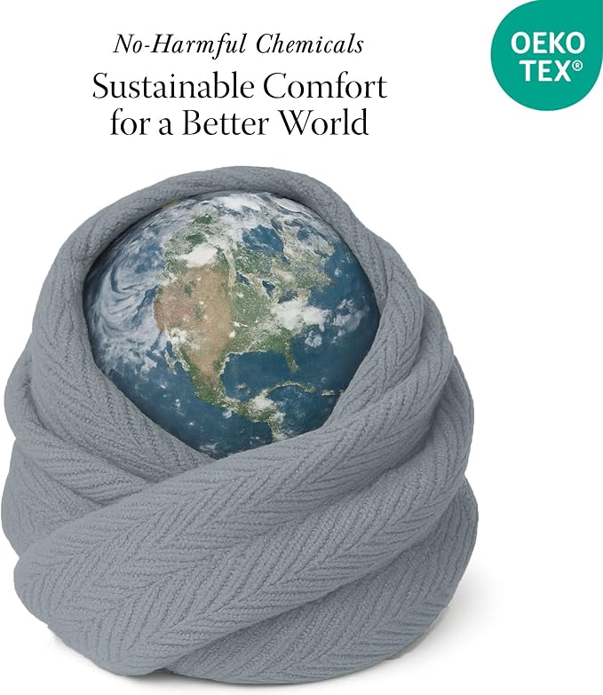 Threadmill Cotton Twin Blanket, Herringbone, Scottish Grey, 68x92 in | 100% Cotton, Herringbone Pattern, 350 GSM, 68x92 in, Breathable, All-Season, OEKO-TEX Certified, Machine Washable - Image 6