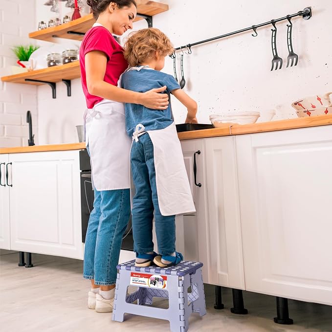Folding Step Stool 9 Inch for Kids, 300 lbs, Bicolor Purple | Lightweight Plastic Small Foldable Step Stool with Handle, Non-Slip, for Kitchen, Bathroom, Bedroom and Closet - Image 8