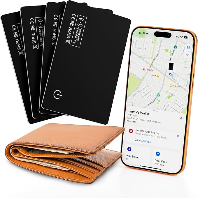 4-Pack 2026 Air Card Tag Tracker Wallet Tracker Card| Ultra Slim 0.07in, IP68 Waterproof | Works with Find My (iOS) | for Wallets, Keys, Luggage,Bags by J-TechDigital