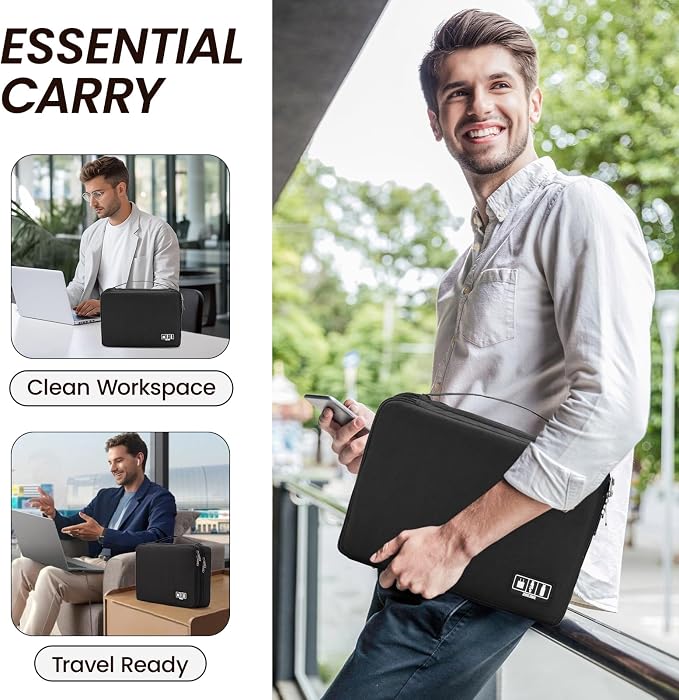 Electronic Organizer Travel Case, Double Layer Cable Organizer Bag | Double-layer design with adjustable dividers, mesh pockets and elastic loops for chargers, cables, power banks and gadgets - Image 7