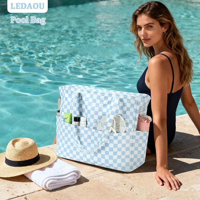 LEDAOU Beach Bag Waterproof Sandproof Women Beach Tote Pool Bag with Zipper for Swim Gym Grocery Travel with Wet Pocket | Sandproof - Image 5