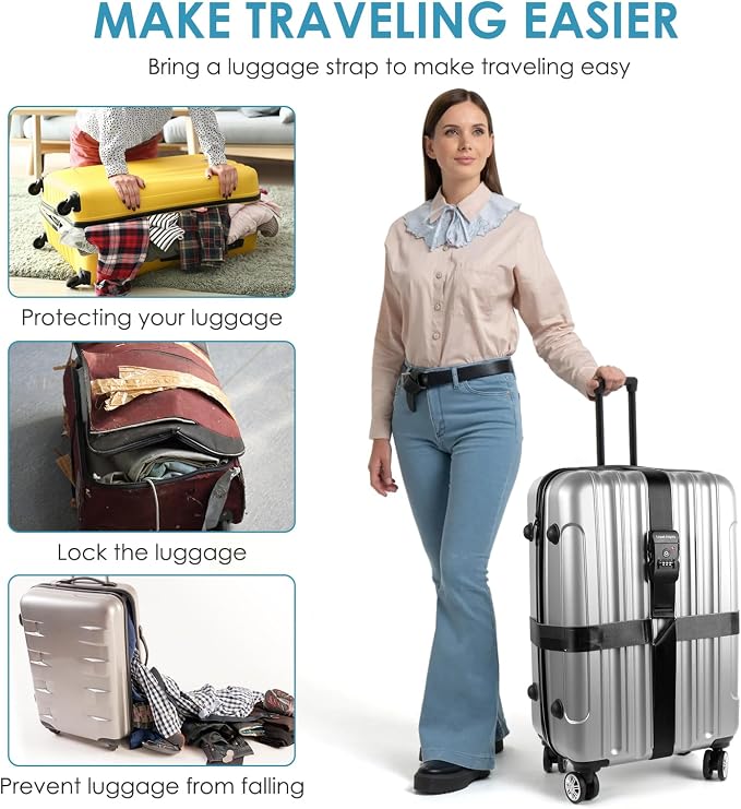 Travel Inspira TSA Accepted Long Luggage Cross Straps for Suitcases | Heavy-Duty Nylon; TSA-Approved Lock with Tag; Adjustable 103-200cm; Secure Black Strap; 20-28 Inch Bags; Anti-Burst - Image 5