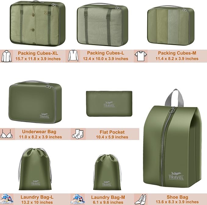 Packing Cubes for Travel- 8 Set Luggage Organizer Bags for Family, Mesh Breathable Travel Packing Cubes for Suitcases Durable Travel Essentials Bags Set (Green, 8 Set) - Image 5