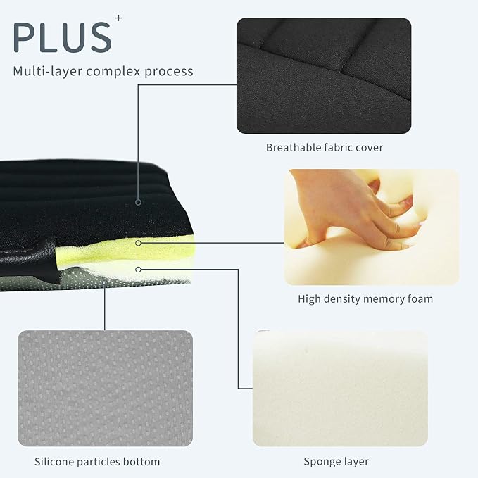 Thick Seat Cushion Memory Foam Car Seat Cushion Pad for Car Driver Seat Office Chair, Thickened Black - Image 4