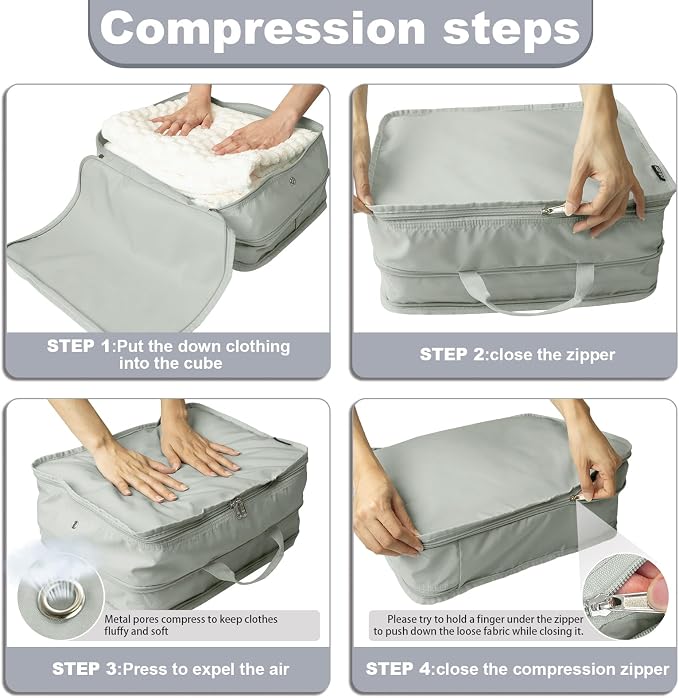 Compression Packing Cubes Travel Packing Suitcase Organizer Bags, Grey | Heavy Duty Expandable Travel Cubes for Packing Luggage Organizer Bags Compression Bags for Travel Essentials - Image 5