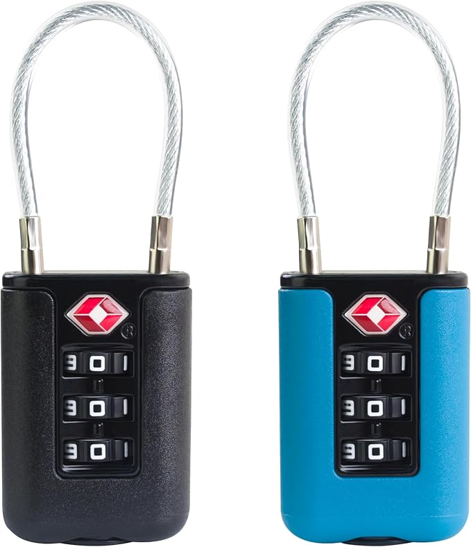 Luggage Locks TSA Approved 2 Pack, Small Padlock Combination, TSA Locks for Luggage, Cabel Combo Padlock with Code, for Suitcase, Backpack Zipper, Locker, Gun Case, Ammo Can (Black+Blue) by SpecializeinCombinationLock