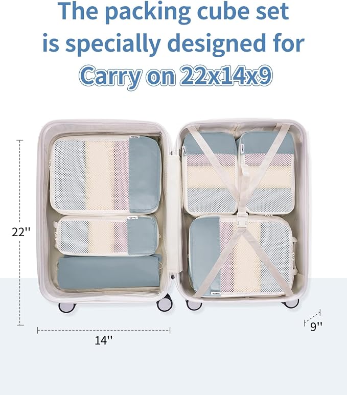 Narwey 6 Set Compression Packing Cubes for Travel Women Men, Travel Cubes for Carry On Suitcase, Durable Compression Luggage Organizer Bags - Image 2
