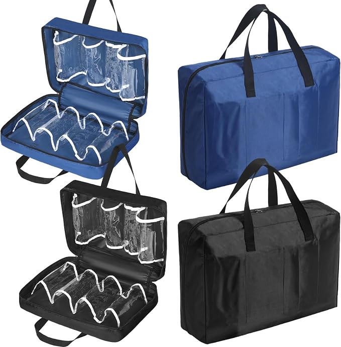 2 Pcs Shoe Bags for Travel with Handle Zipper Large Portable Shoe Organizer Luggage Storage Bags for Women and Men(Black, Blue) by Vinsatin