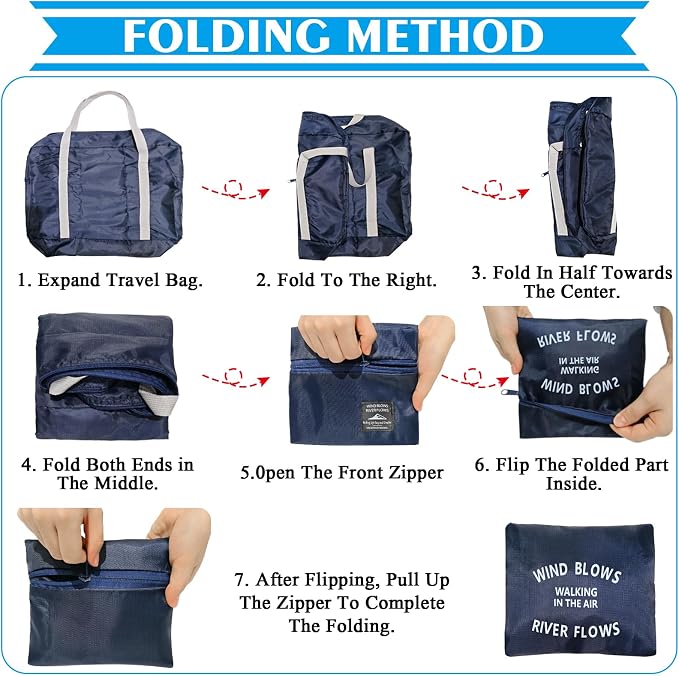 Travel Bag 4PCS Foldable Duffle Carry on Tote Weekender Overnight Luggage Bag - Image 9
