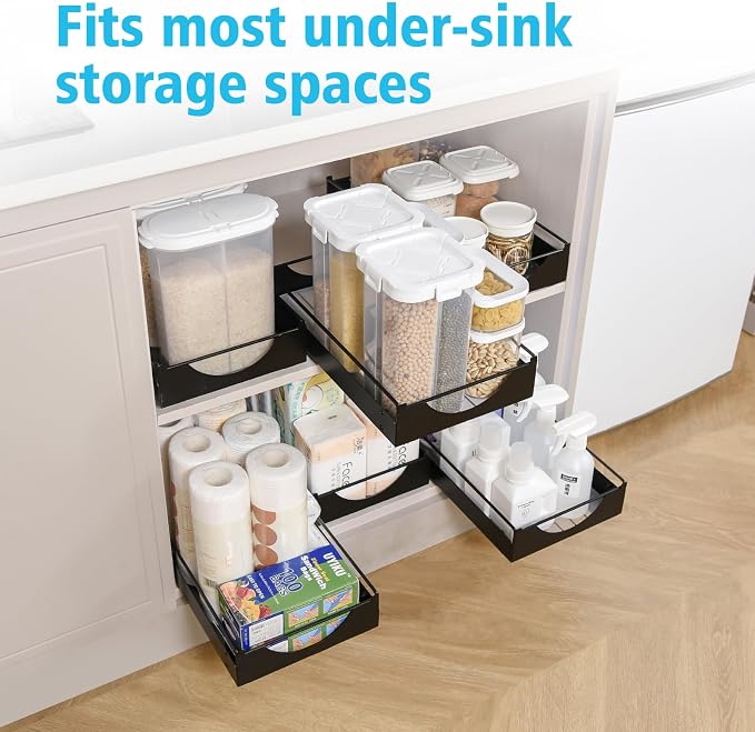 Under Sink Pull Out Organizer, Single-Tier Metal Drawer Slide Out Storage Shelf, No-Drill Nano Adhesive Installation, Fits 16"+ Deep Cabinets for Kitchen Bathroom Pantry Storage - Image 3