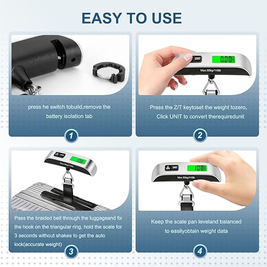 Digital Luggage Scale, 110lb Suitcase Weight Scale for Travel with Backlit LCD Display, 4-Unit Switching, Portable Hanging Baggage Scale for Luggage, Backpacks, Packages (Battery Included) | with Backlit LCD Display, 4-Unit Switching, Hanging Baggage S... - Image 5