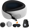 360° Full Support Compact Neck Airplane Pillow for Car, Office | Neck Pain Travel Pillow for Rest; Long Flight Kit with Contoured 3D Eye Mask, Earplugs & Portable Storage Box by Audoyon
