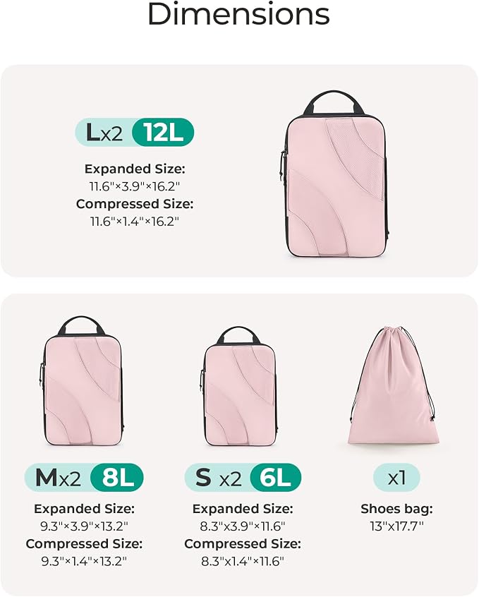 BAGSMART Compression Packing Cubes for Travel | Lightweight suitcase organizers bag set, space-saving double zipper expansion for carry-on luggage & travel organization - Image 3