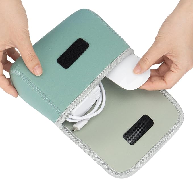 LENTION Mint Green Neoprene Electronic Organizer Pouch with Hook-and-Loop | Compact Tech Storage Fits Laptop Adapter, Mice, Charger, Power Bank & Cable to Keep Daily Travel Accessories Neatly Sorted - Image 8