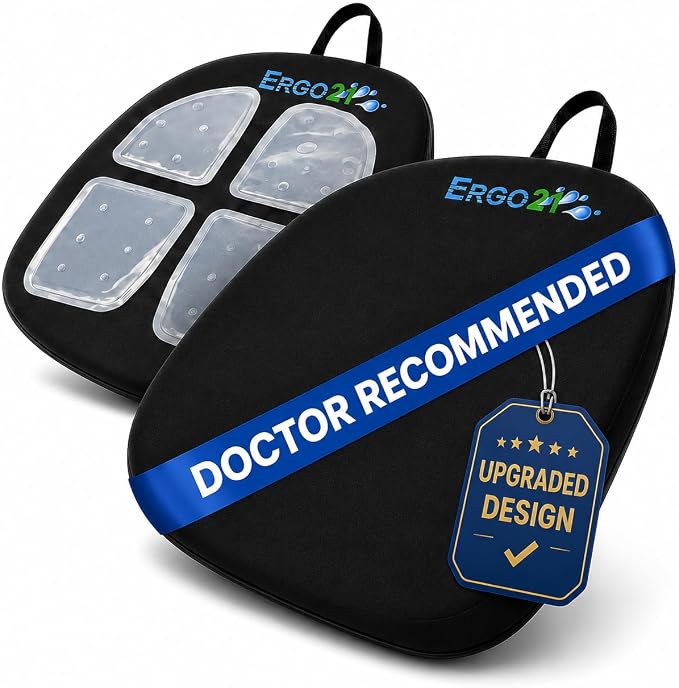 Travel Seat Cushion with LiquiCell® Membrane (Now Upgraded) - Thin Orthopedic Cushion for Sciatica, Tailbone, Back Pain Relief – Lightweight Foldable | Car, Truck, Airplane, Office & Home by Ergo21