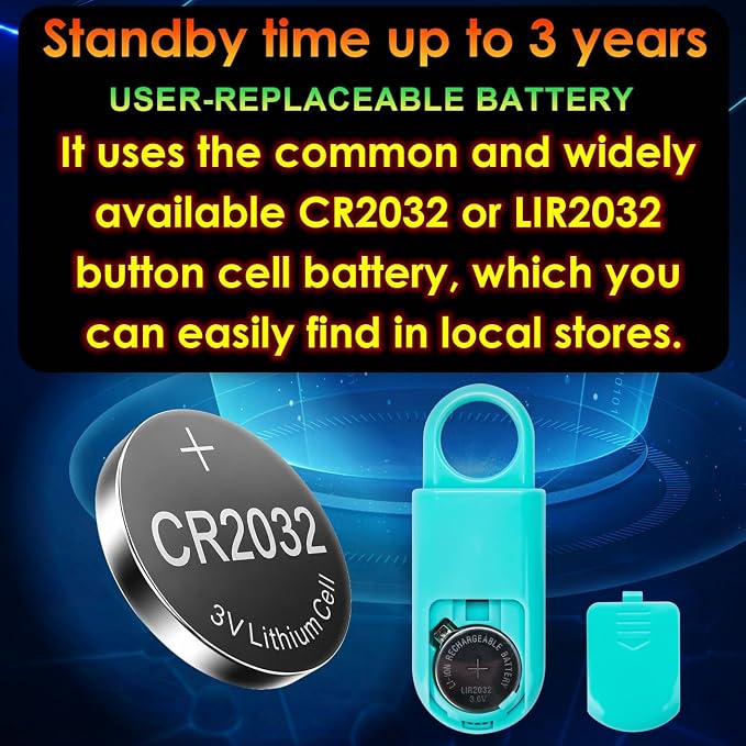 2 Pack Personal Safety Alarm Replaceable Battery | Ultra-Lightweight (0.8 oz) Keychain Siren for Women, Student, Children, Night Runner. SOS Emergency 130db Loud Hiking Alert Bulky-Free. Aqua - Image 6