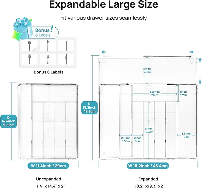 Vtopmart Expandable Silverware Organizer, Kitchen Drawer Tray, 6-9 Slots | Adjustable Flatware Organizer Expands to Fit Drawers, Organize Spoons, Forks, Knives and Kitchen Utensils with Easy Access - Image 2