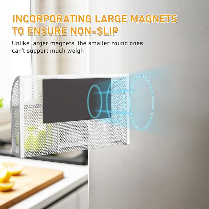 Magnetic Pencil Holder Magnetic Shelf for the Whiteboard 3-Grid Mesh Magnetic Pen Holder for Refrigerator Magnetic Organizer Locker Accessories Organizer for Office (White) - Image 3