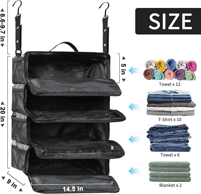 esouler Suitcase Organizer, Travel Luggage Organizer hanging packing cubes for travel，portable hanging travel shelves Collapsible closet organizer for Carry-on (Grey, Medium) - Image 2