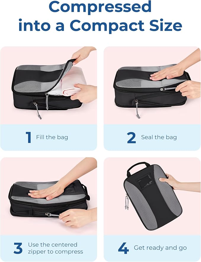 BAGSMART Compression Packing Cubes, 6 PCS Packing Cubes for Suitcases, Travel Bags Organizer for Luggage, Lightweight Packing Cube for Travel Essentials - Image 7