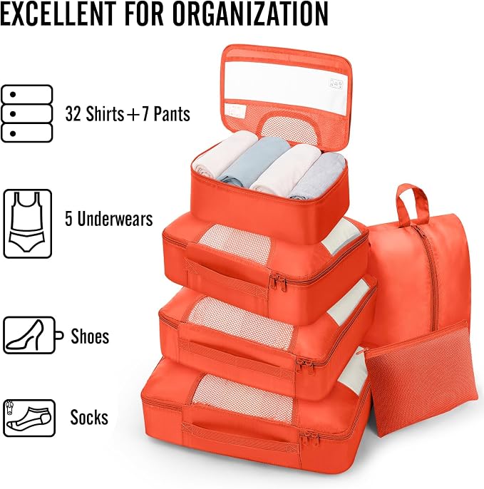 Veken 8 Set Packing Cubes for Travel Essentials, Suitcase Organizer Bags in 4 Sizes, Carry-On Luggage Accessories with Laundry Bag, Airplane Must Have with 99-Count Mesh Holes - Image 5
