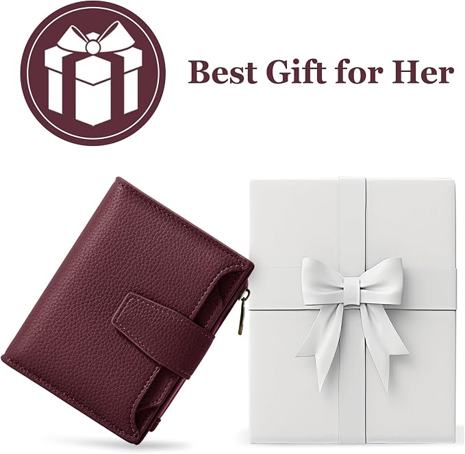 Small Wallet Women RFID Blocking Soft Leather Bifold Compact Card Holder Wallet for Women with Zipper Coin Pocket 4 ID Window - Image 7