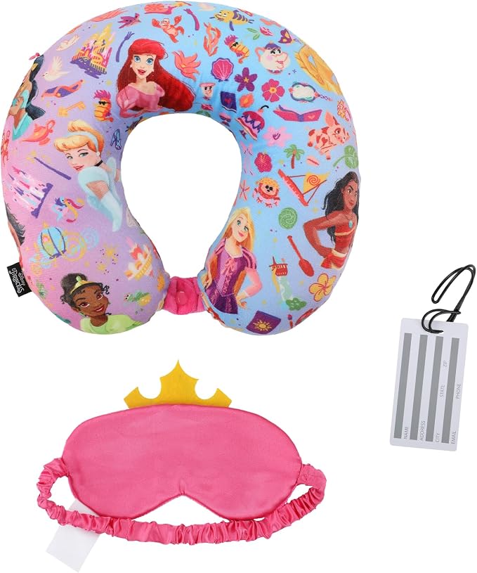 Disney Princess 3-Piece Neck Pillow Travel Set With Eye Mask & Luggage Tag - Image 7