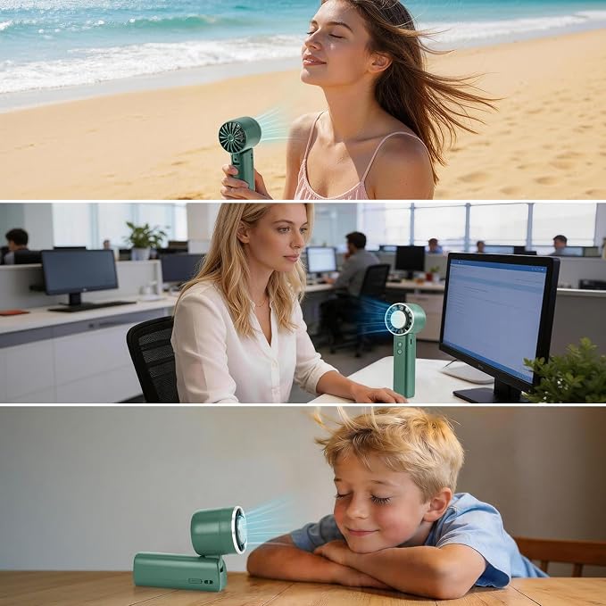 Foldable Handheld Fan with Ice Cooling - 4 Speed Rechargeable Mini Portable Fan, Ultra-Lightweight Personal Air Cooler for Desk, Travel and Makeup, Green - Image 4