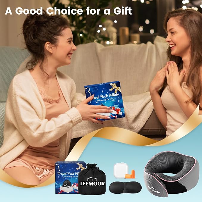 Teemour Travel Neck Pillow Airplane- Upgraded Memory Foam Neck Pillow for Airplanes 360° Support Desing, with Eye Mask & Earplugs, Portable Carry Bag for Long Flights, Business Trip|Travel Essentials - Image 9