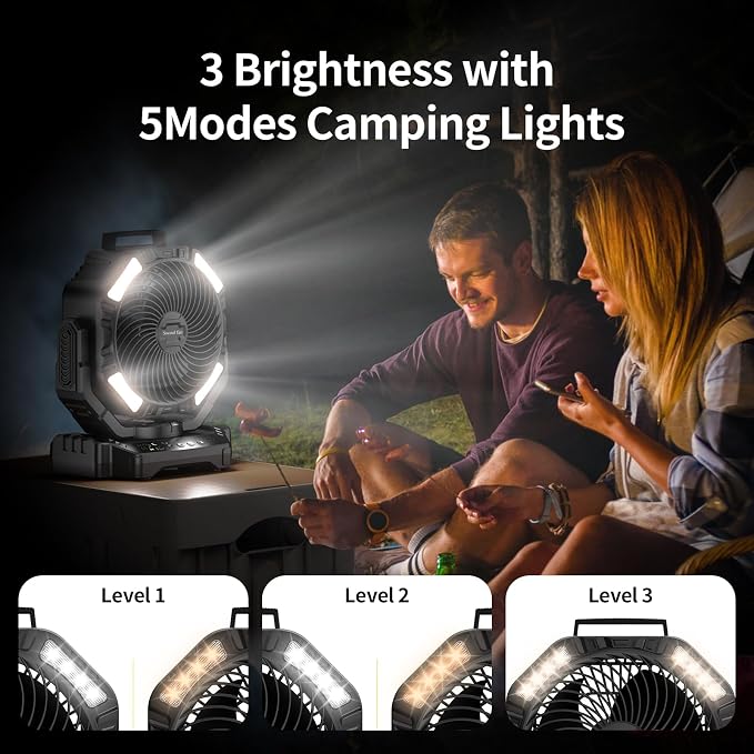 Socool 40000mAh Camping Fan Rechargeable, Battery Operated Portable Outdoor Fan Remote, 136Hrs & 4-Speed Cordless Oscillating, Table Fan with Light & Timer for Tent RV Jobsite Hurricane Power Outage - Image 7