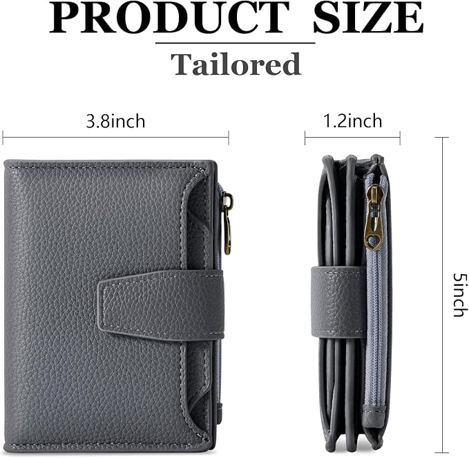 Small Wallet Women RFID Blocking Soft Leather Bifold Compact Card Holder Wallet for Women with Zipper Coin Pocket 4 ID Window - Image 3