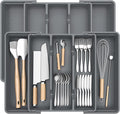 Large Expandable Silverware Drawer Organizer, Utensil Tray | Kitchen Drawer Organizer for Spoons/Forks/Knives, Multipurpose & BPA Free Cutlery Tray(2 Pack, Gray) by Unknown