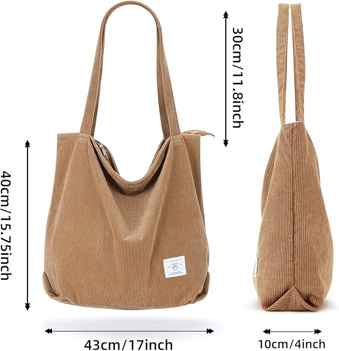 KALIDI Women Corduroy Tote Bag Zipper Casual Tote's Handbag Big Capacity Shoulder Bag with Pockets - Image 4