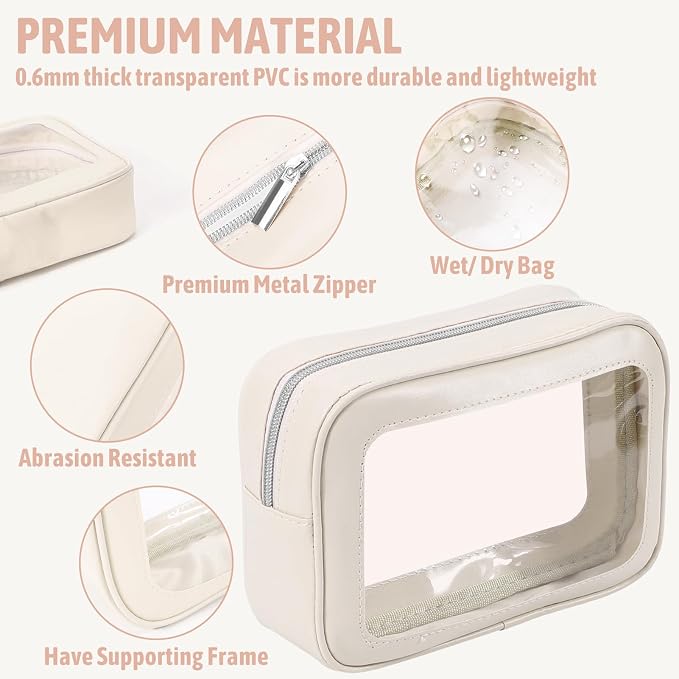 YOPCDJ 3PCS Clear Toiletry Bag,TSA Approved Travel Makeup Pouch with Zipper for Cosmetics and Toiletries，Diaper Bag Organizer Pouch Set,Women's Purse Organizer and Clear Car Bag - Image 3